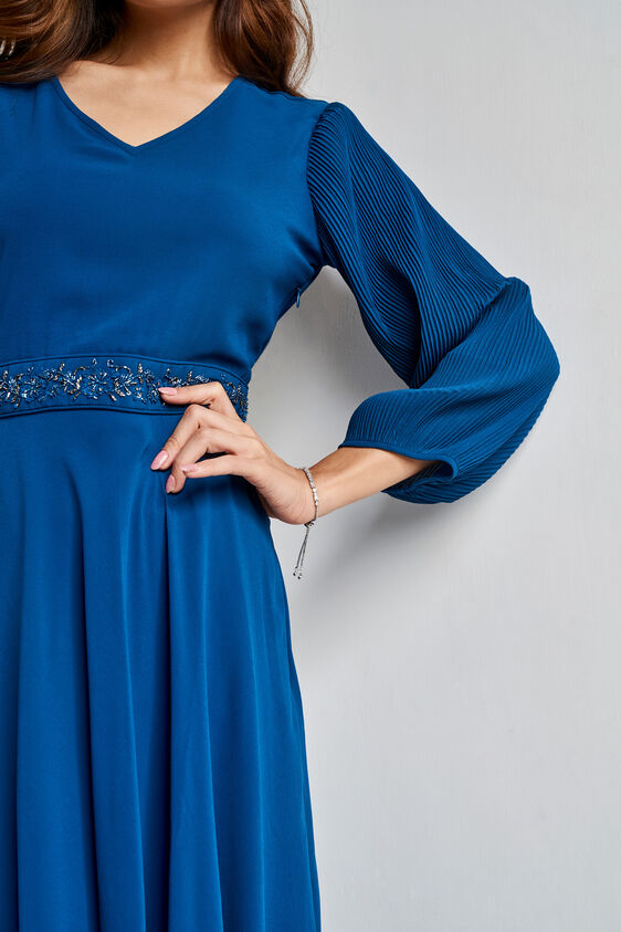 Teal Solid Flared Gown, Teal, image 5